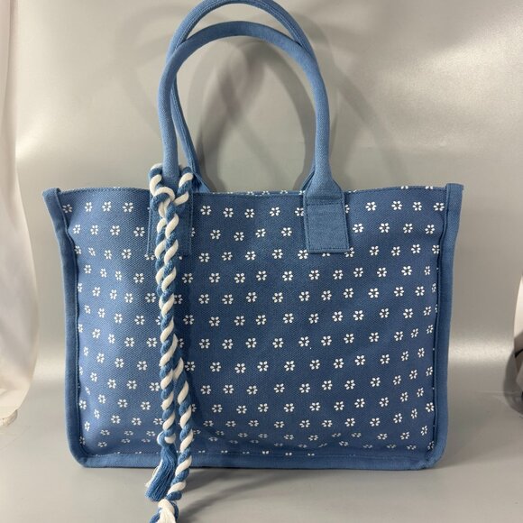 J. CREW STRUCTURED TOTE BAG ONE SIZE - CHAMBRAY BLUE WHITE - Picture 2 of 15